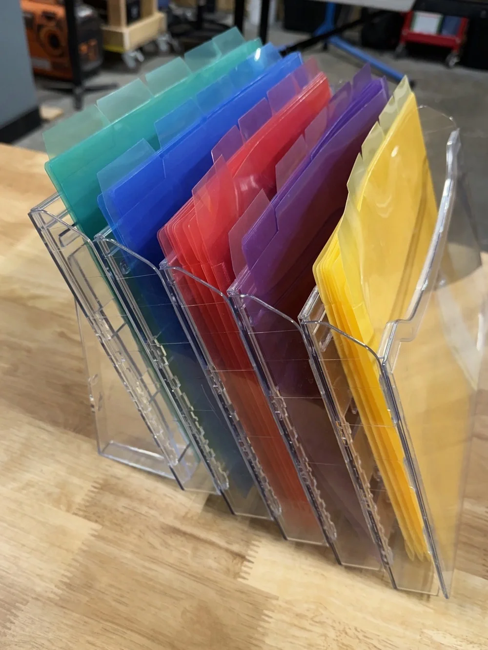 Clear Acrylic Desk Organizer with Assorted Colored File Folders-Never been used